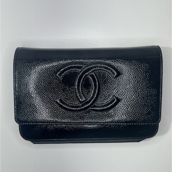 CHANEL | Black Patent Caviar Leather Wallet on Chain - Picture 1 of 13